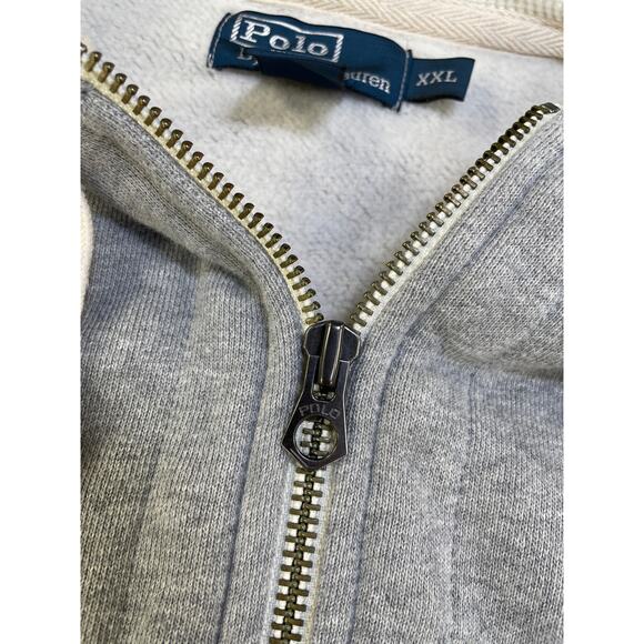 POLO RALPH LAUREN Vintage Grey Full Zip Men’s Thermal Lined Hoodie Sweater XXL - Picture 11 of 16